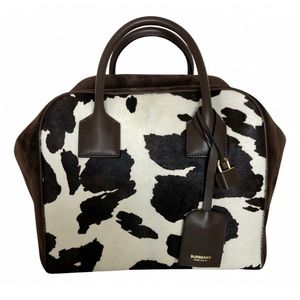LIMITED EDITION BURBERRY CUBE BOSTON BAG IN DARK SUEDE LEATHER AND BROWN/WHITE P